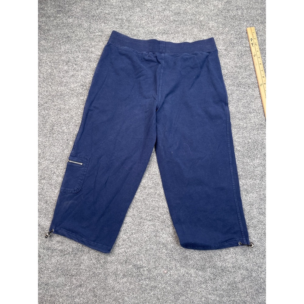 Style & Co Sport Womens Medium Navy Blue Cargo Crop Pants Capri Bungee Hem Knit